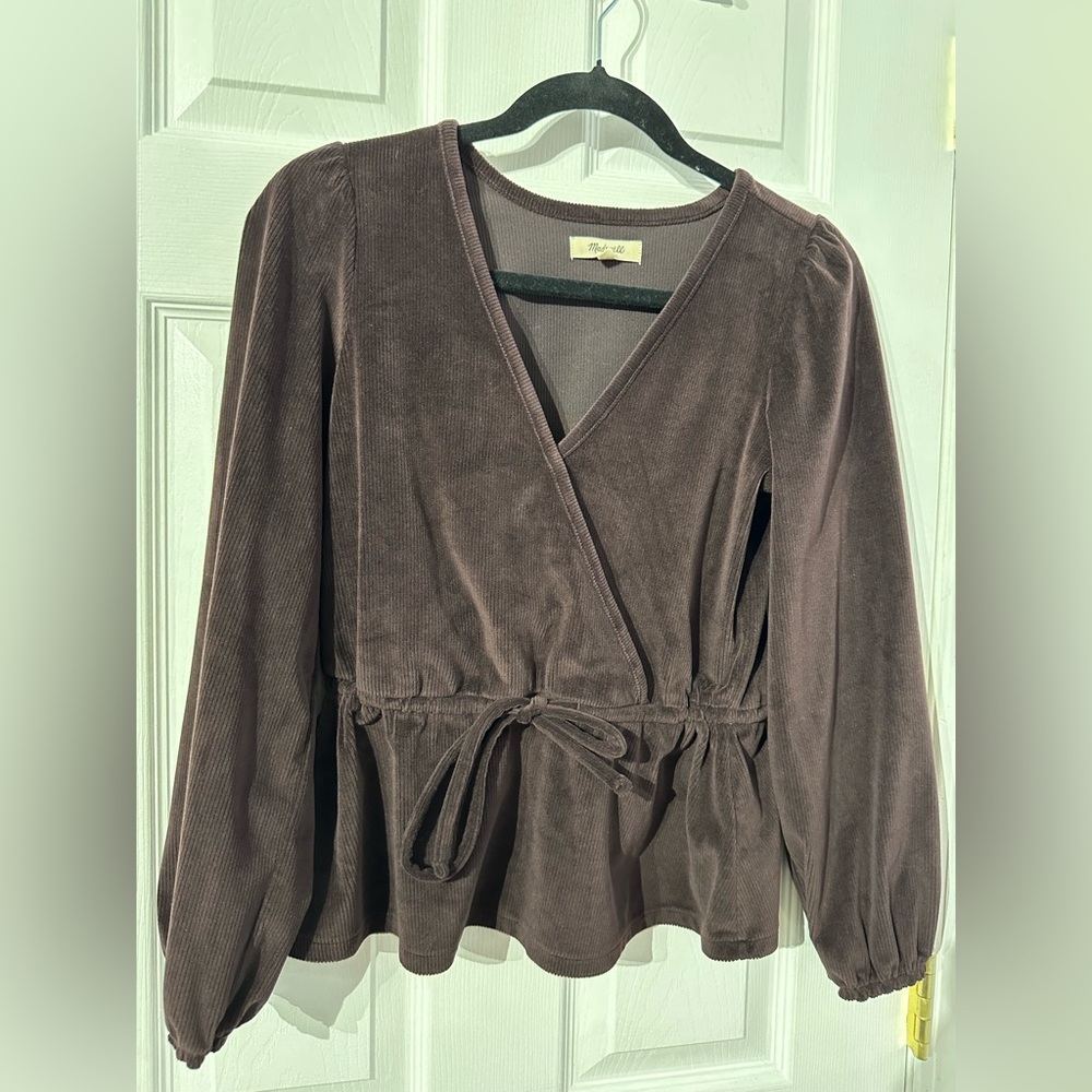 Madewell Elegant Velvet Dark Purple Wrap Top (XS) - Picture 4 of 15